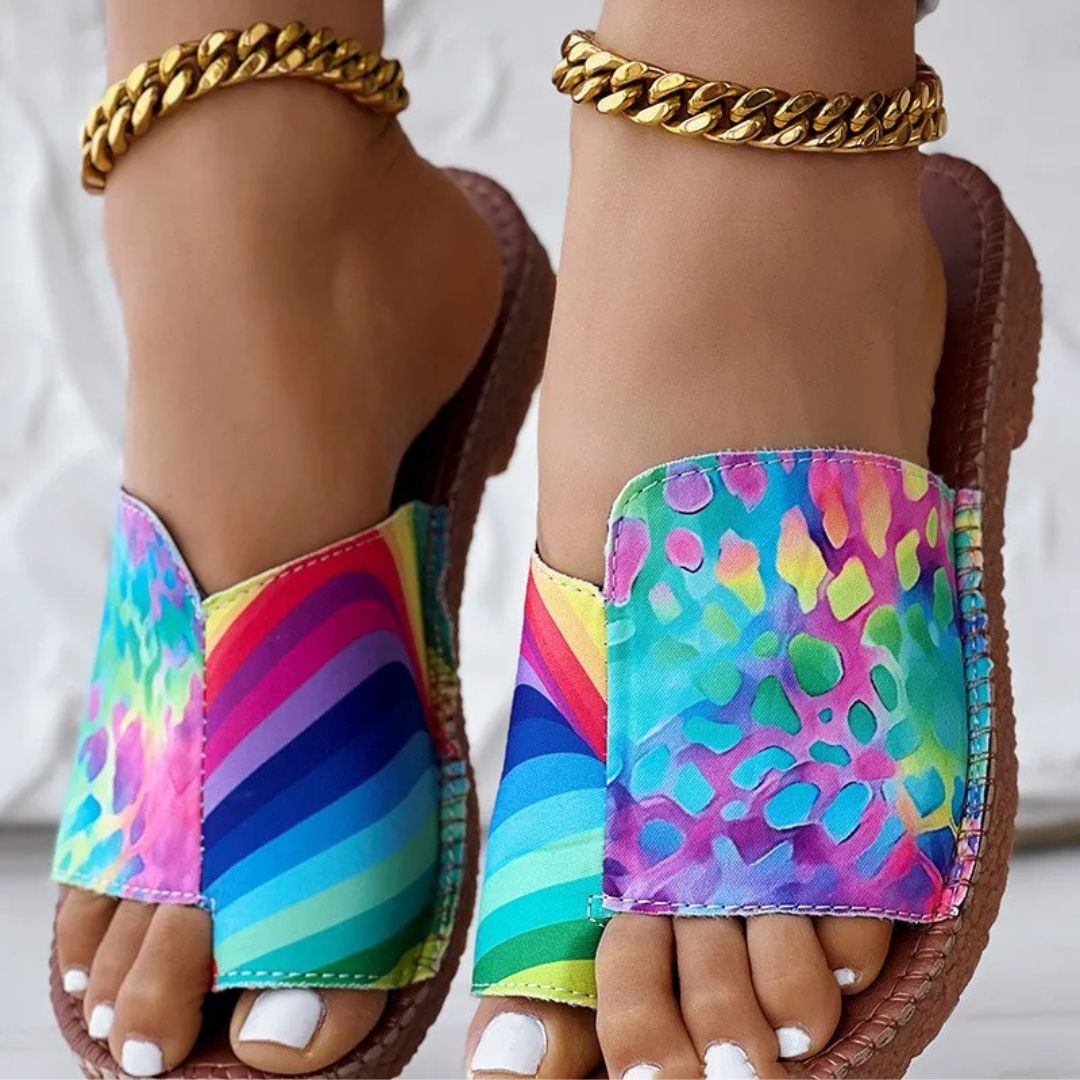 Women's Sandals with a Thick Heel ⎜ Comfortable Shoes with a Leopard and Stripe Pattern for Summer