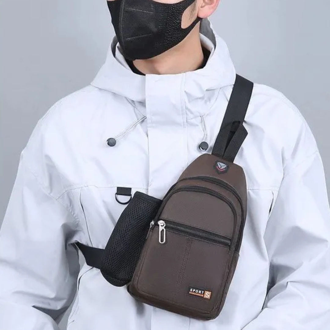 Shoulder Bag for Men ⎜ Spacious Chest Pocket with Bottle Holder and Several Zip Compartments