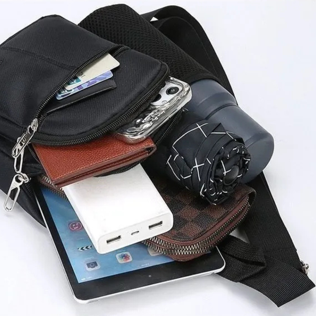 Shoulder Bag for Men ⎜ Spacious Chest Pocket with Bottle Holder and Several Zip Compartments