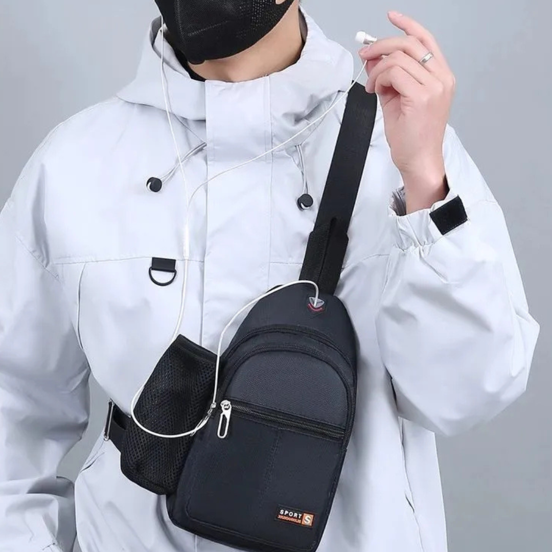Shoulder Bag for Men ⎜ Spacious Chest Pocket with Bottle Holder and Several Zip Compartments