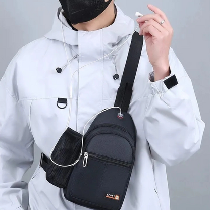 Shoulder Bag for Men ⎜ Spacious Chest Pocket with Bottle Holder and Several Zip Compartments