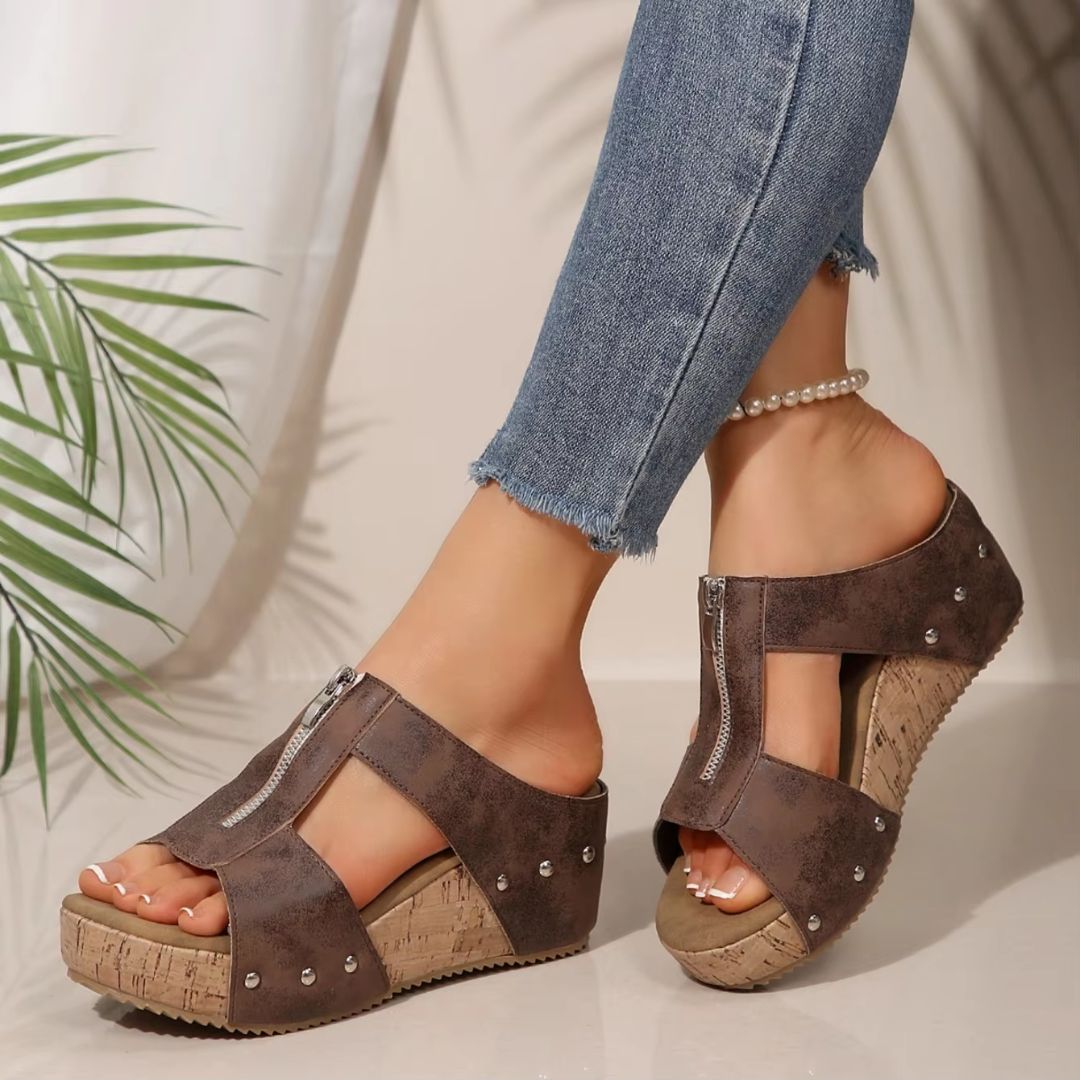 Platform Loafers for Women ⎜ Comfortable Wedges with Zip and Peep Toe for Summer