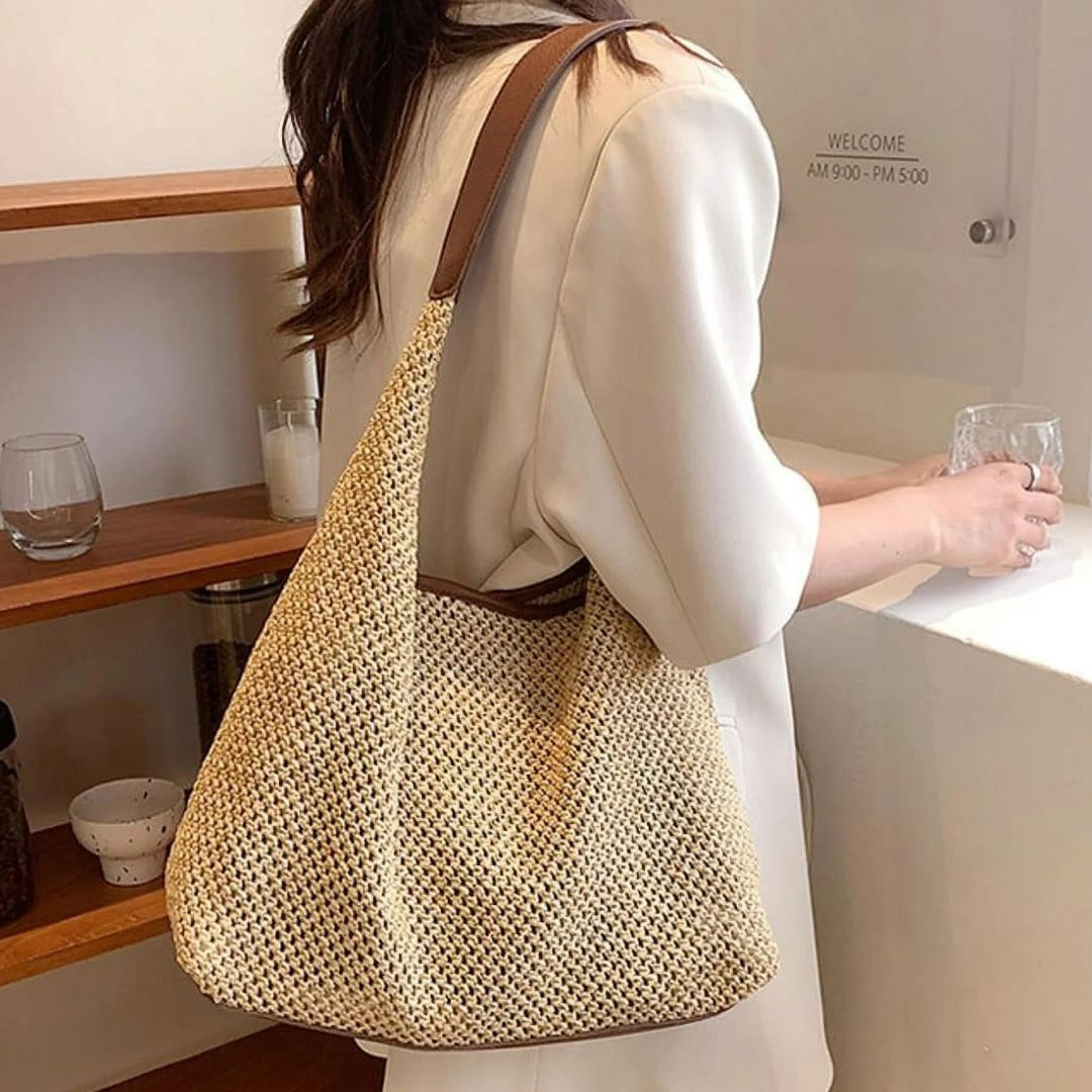 Beach Bag ⎜ Large Practical Shopper Bag Made of Woven Straw with Additional Pouch