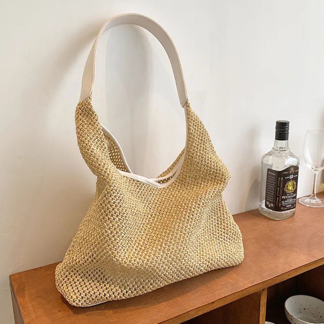 Beach Bag ⎜ Large Practical Shopper Bag Made of Woven Straw with Additional Pouch