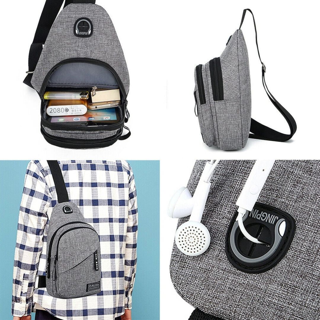 Shoulder Bag for Men ⎜ Lightweight Shoulder Bag Made of Oxford Fabric with Headphone Opening and Zip