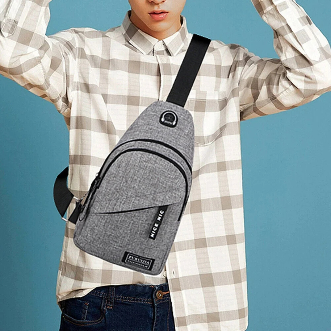 Shoulder Bag for Men ⎜ Lightweight Shoulder Bag Made of Oxford Fabric with Headphone Opening and Zip
