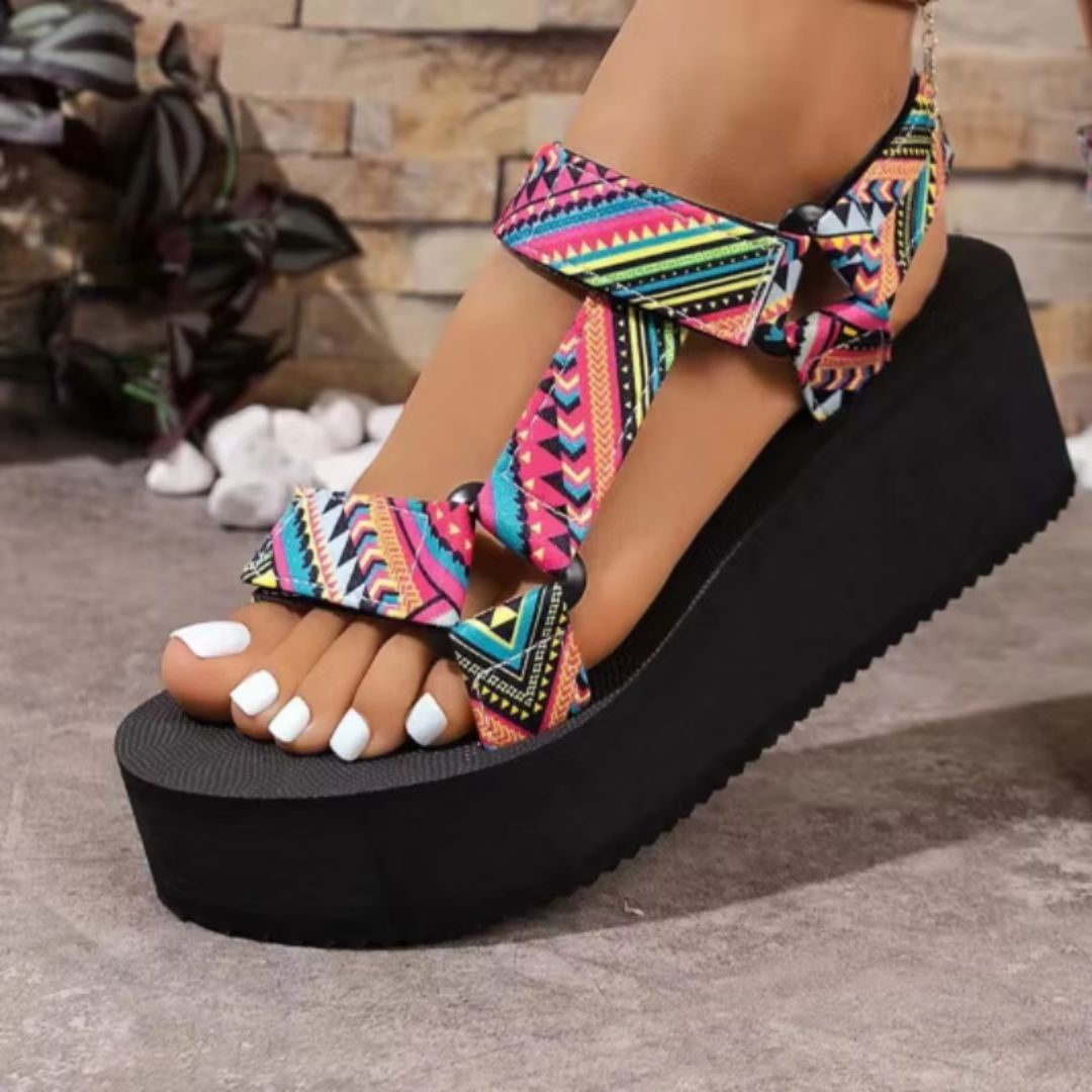 Women's Roman Sandals ⎜ Flat Summer Shoes with Colour - Contrasting Fabric Cover for Everyday Wear and Leisure