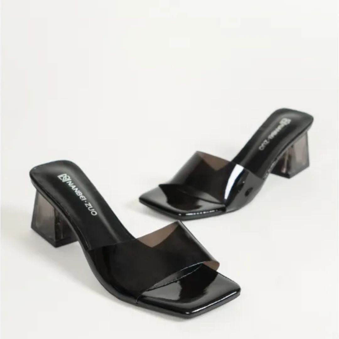 Women's Slip - on Sandals ⎜ Elegant Summer Shoes with Transparent Block Heel and Wide Straps