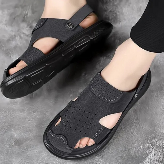 Men's Sandals ⎜ Comfortable Leather Shoes with Adjustable Strap and Non - Slip Sole for Summer