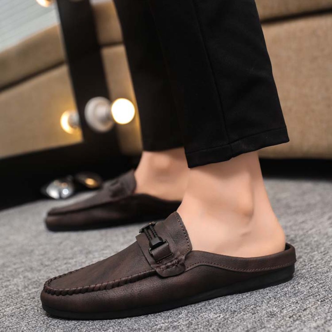Men's Moccasins for Summer ⎜ Comfortable Leather Loafers with Adjustable Strap and Non - Slip Sole