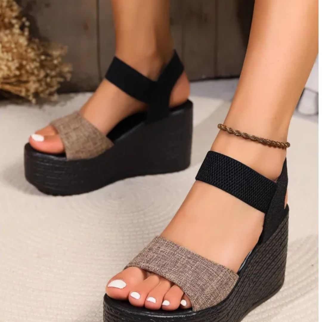 Women's Platform Sandals ⎜ Comfortable Summer Shoes with Elasticated Straps and High Wedge Heel