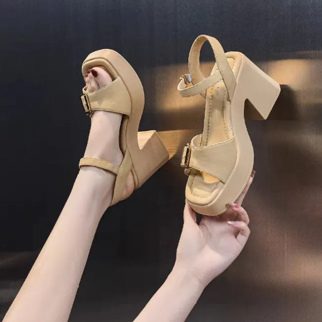 Women's Platform Sandals with Block Heel ⎜ Stylish Shoes with Adjustable Strap and High Wearing Comfort