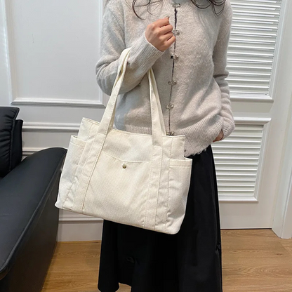 Tote Bag for Women ⎜ Spacious Corduroy Bag with a Modern Design and Practical Straps