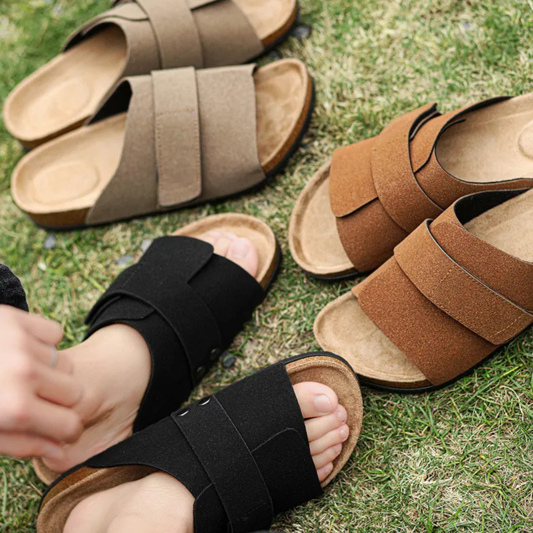 Men's Sandals ⎜ Comfortable Cork Leather Sandals with Adjustable Straps for Summer