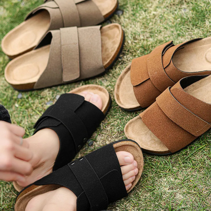 Men's Sandals ⎜ Comfortable Cork Leather Sandals with Adjustable Straps for Summer
