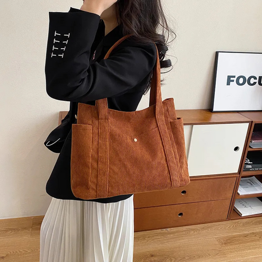Tote Bag for Women ⎜ Spacious Corduroy Bag with a Modern Design and Practical Straps