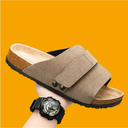 Men's Sandals ⎜ Comfortable Cork Leather Sandals with Adjustable Straps for Summer