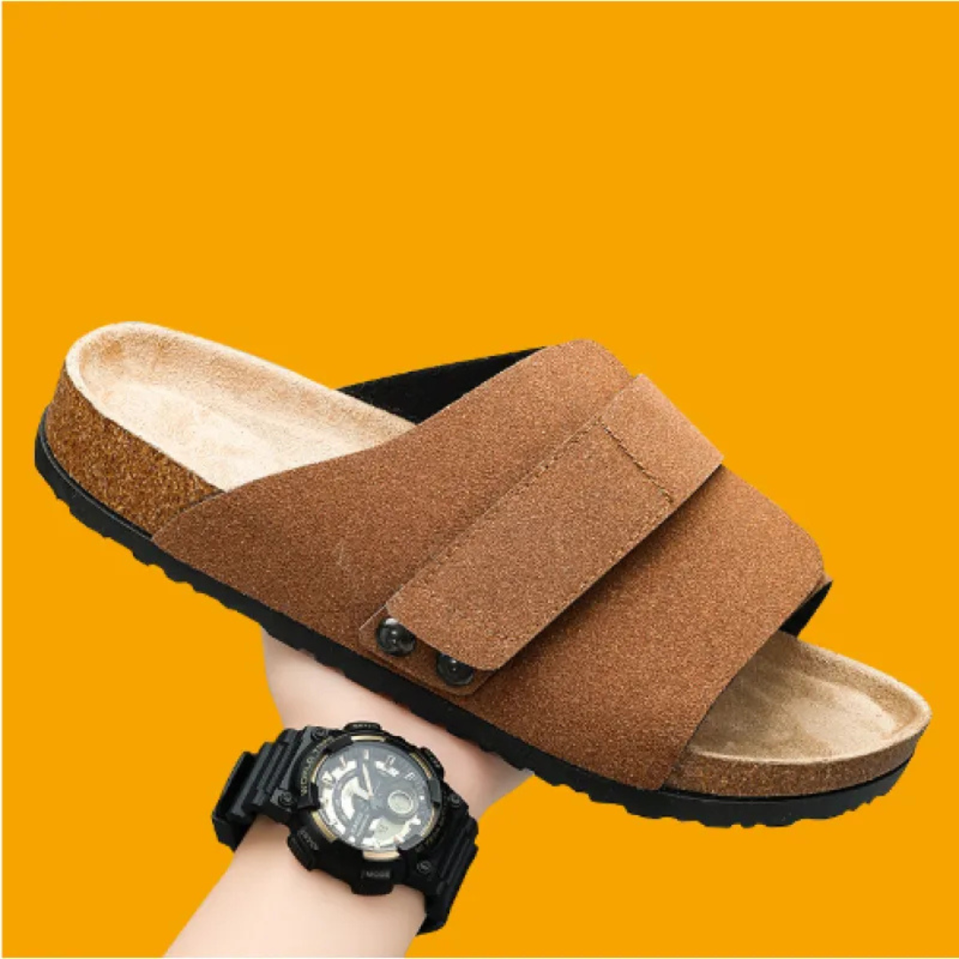 Men's Sandals ⎜ Comfortable Cork Leather Sandals with Adjustable Straps for Summer
