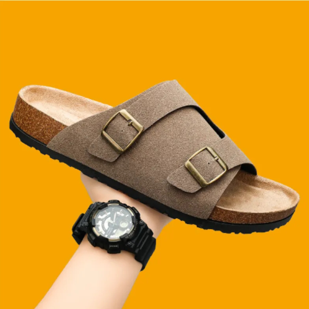 Men's Sandals ⎜ Comfortable Cork Leather Sandals with Adjustable Straps for Summer