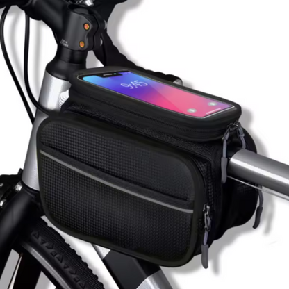 Bike Frame Bag with Mobile Phone Compartment ⎜ Waterproof Top Tube Bag with Storage Space and Touchscreen Window