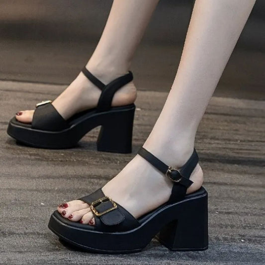 Women's Platform Sandals with Block Heel ⎜ Stylish Shoes with Adjustable Strap and High Wearing Comfort