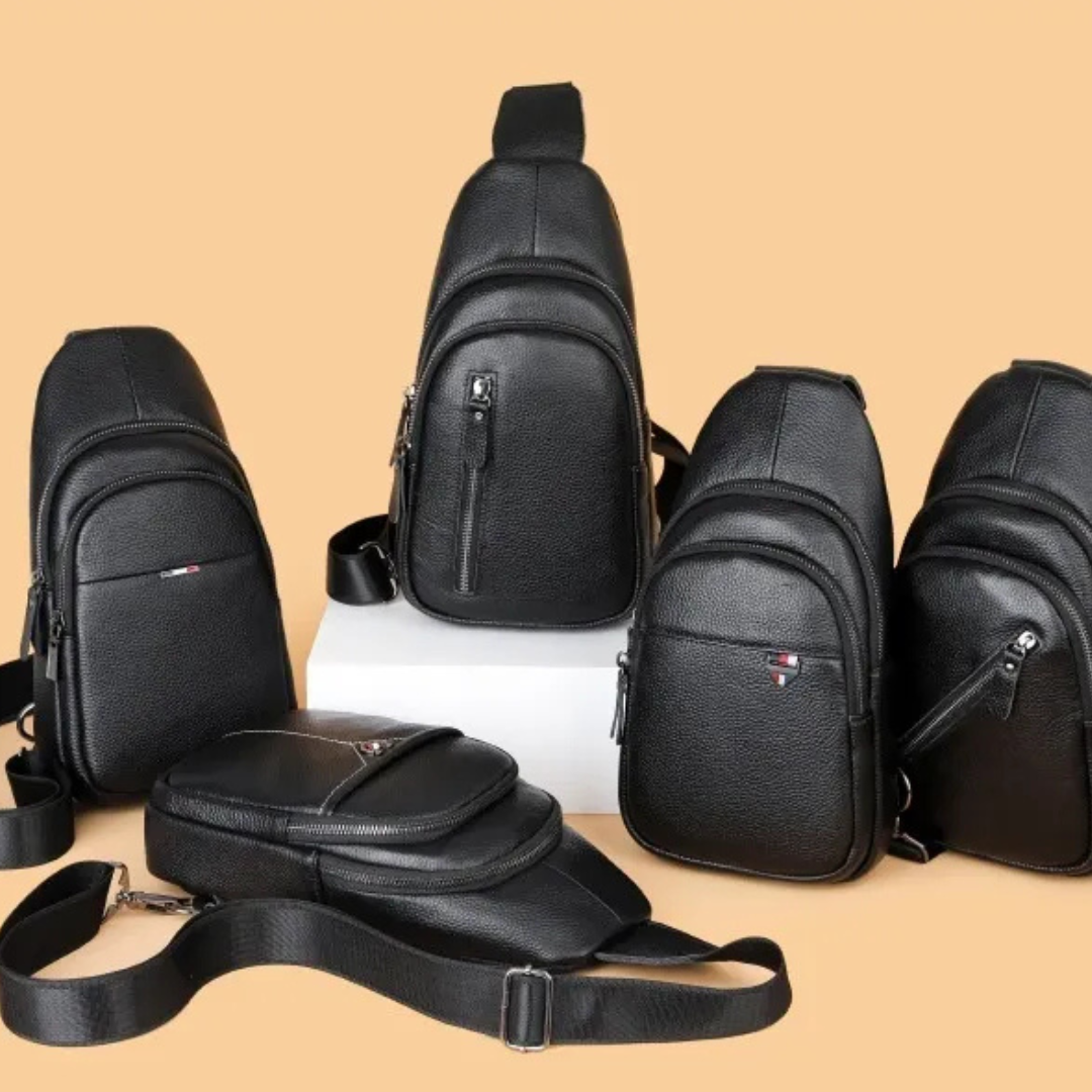 Leather Chest Bag for Men ⎜ Crossbody Design with Large Capacity and Multiple Zip Compartments