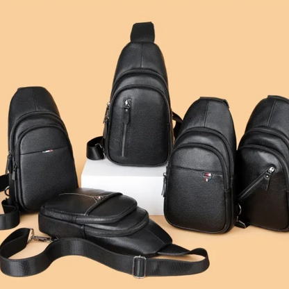 Leather Chest Bag for Men ⎜ Crossbody Design with Large Capacity and Multiple Zip Compartments