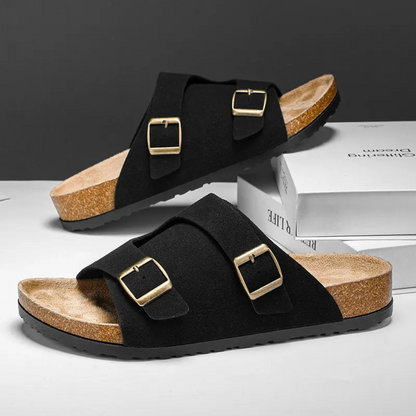 Men's Sandals ⎜ Comfortable Cork Leather Sandals with Adjustable Straps for Summer