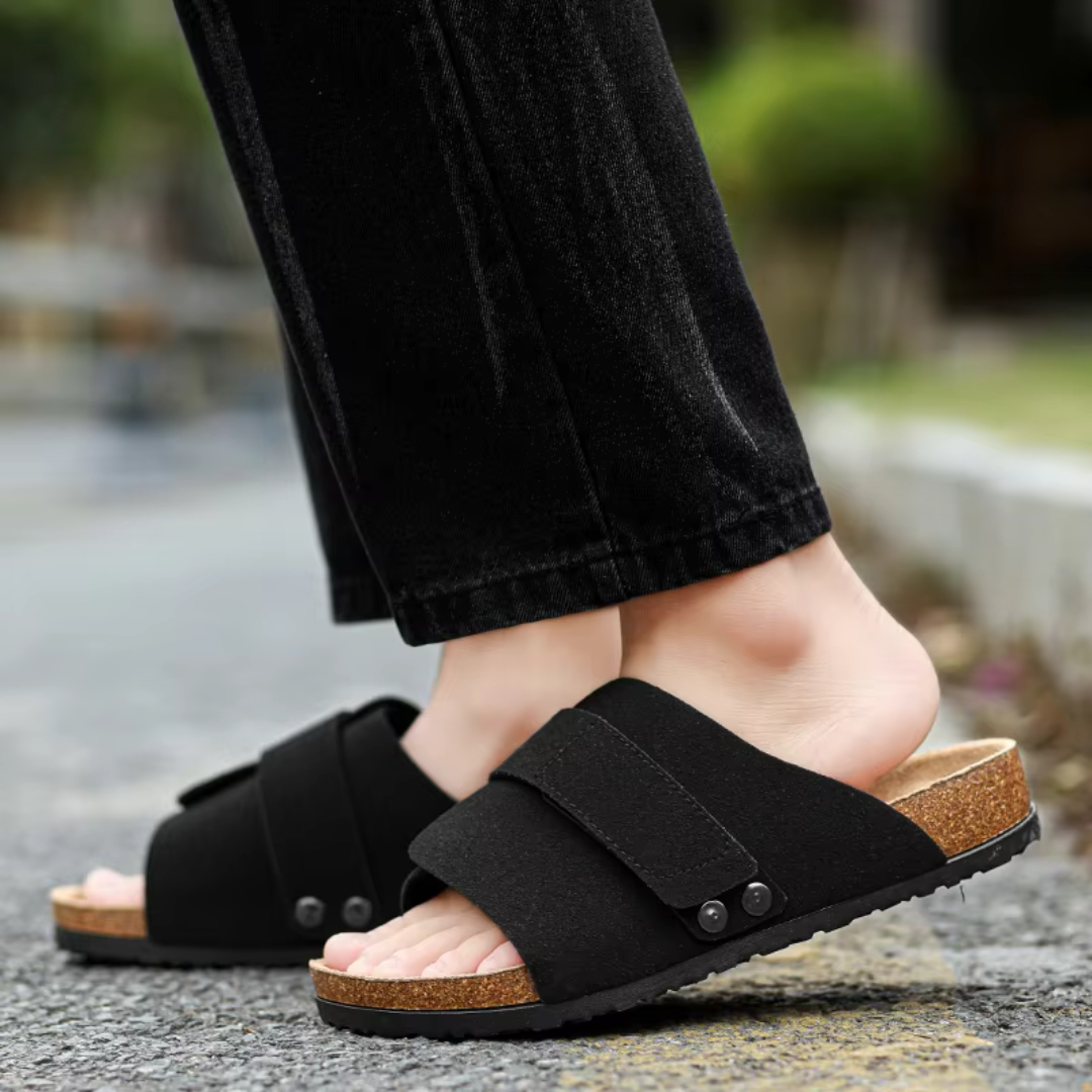 Men's Sandals ⎜ Comfortable Cork Leather Sandals with Adjustable Straps for Summer