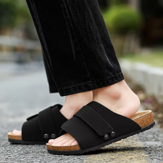 Men's Sandals ⎜ Comfortable Cork Leather Sandals with Adjustable Straps for Summer