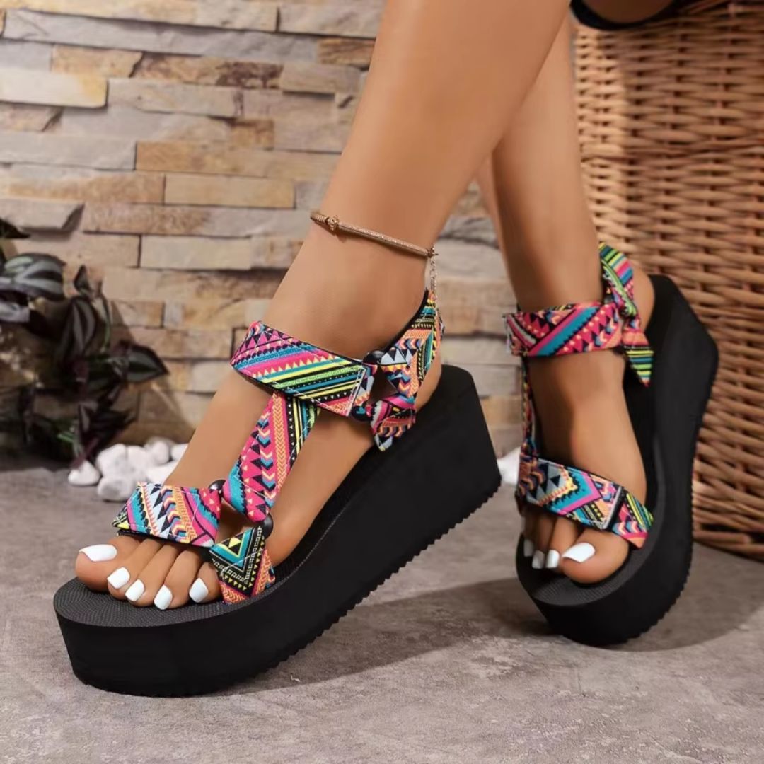 Women's Roman Sandals ⎜ Flat Summer Shoes with Colour - Contrasting Fabric Cover for Everyday Wear and Leisure