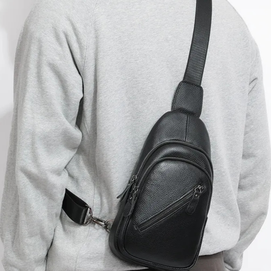 Leather Chest Bag for Men ⎜ Crossbody Design with Large Capacity and Multiple Zip Compartments