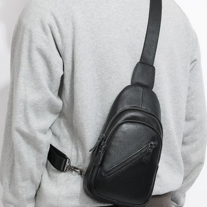 Leather Chest Bag for Men ⎜ Crossbody Design with Large Capacity and Multiple Zip Compartments