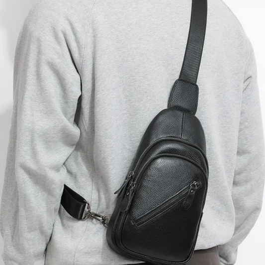 Leather Chest Bag for Men ⎜ Crossbody Design with Large Capacity and Multiple Zip Compartments