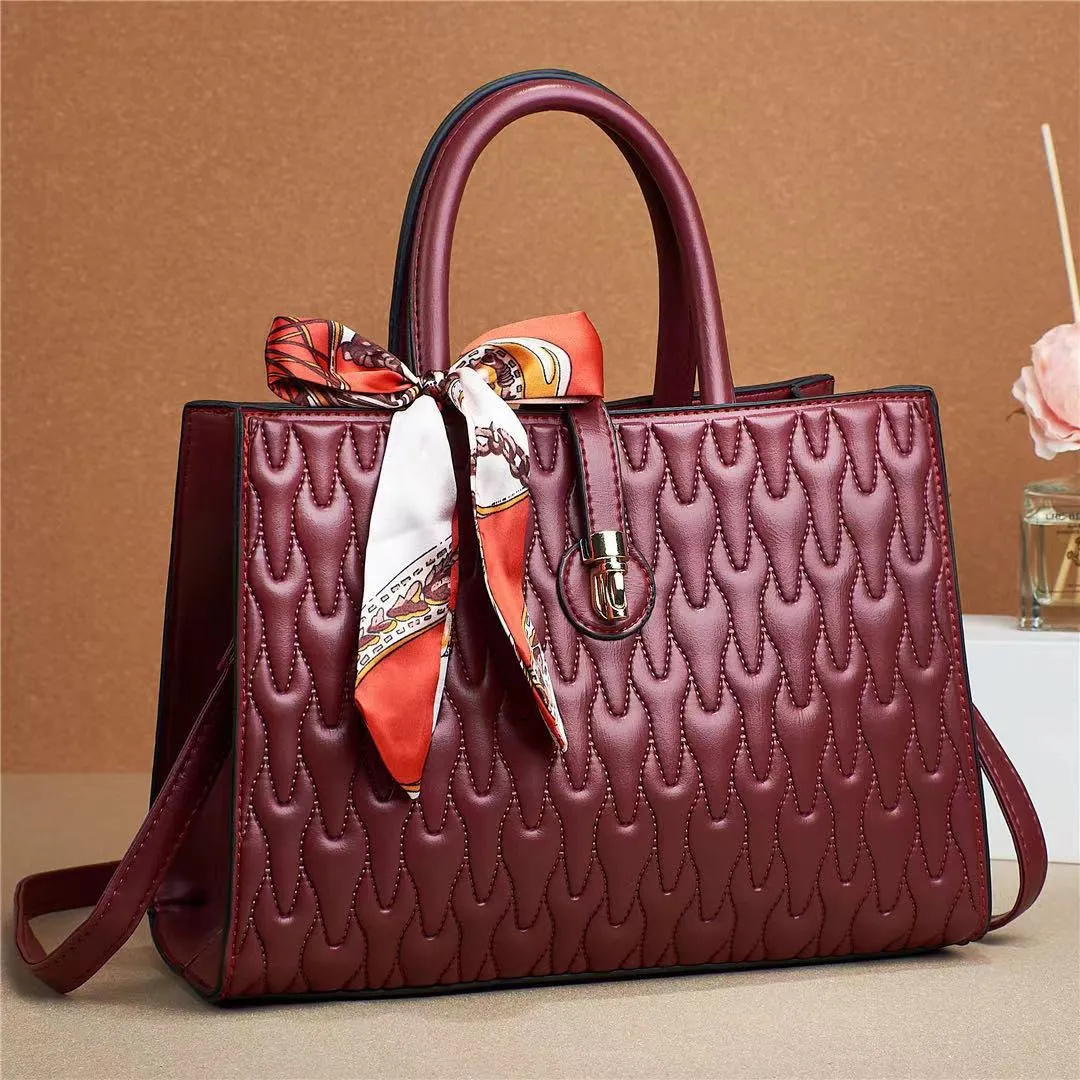 Shoulder Bag for Women ⎜ Elegant Leather Handbag with Silk Scarf and Stylish Design