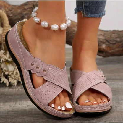 Women's Mules with Cross Straps ⎜ Comfortable Summer Shoes in Large Sizes with a Non - Slip and Lightweight Sole