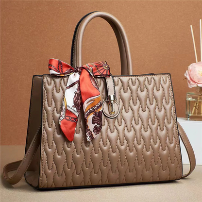 Shoulder Bag for Women ⎜ Elegant Leather Handbag with Silk Scarf and Stylish Design