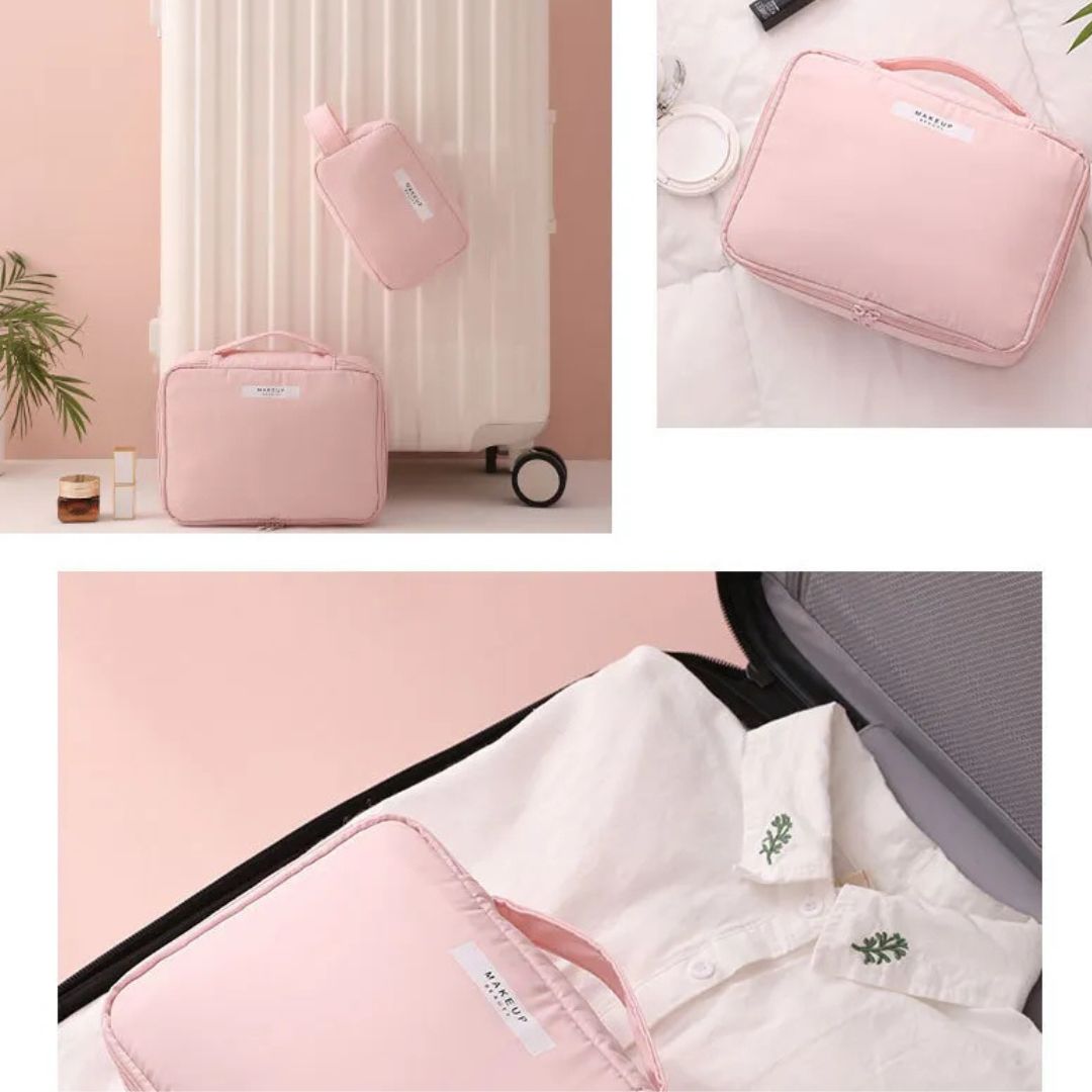 Cosmetics Bag for Women ⎜ Travel Organiser with Compartments for Make - Up and Integrated Brush Storage