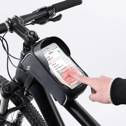 Bike Mobile Phone Holder Bag ⎜ Waterproof Top Tube Bag with Touchscreen Compartment and Headphone Opening