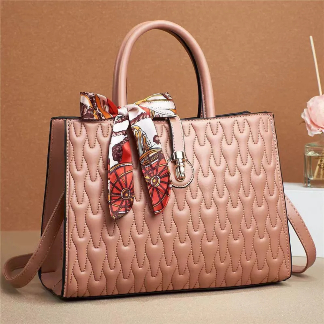 Shoulder Bag for Women ⎜ Elegant Leather Handbag with Silk Scarf and Stylish Design