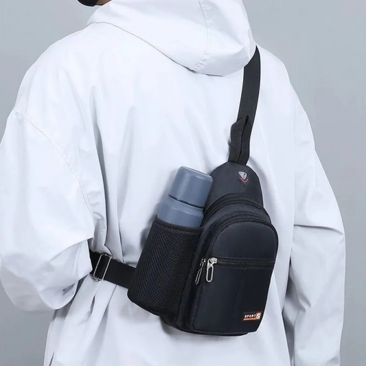 Shoulder Bag for Men ⎜ Spacious Chest Pocket with Bottle Holder and Several Zip Compartments
