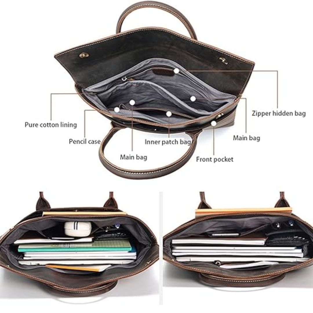 Real Leather Laptop Bag ⎜ Stylish Briefcase with an Elegant Design and Practical Carrying Handles