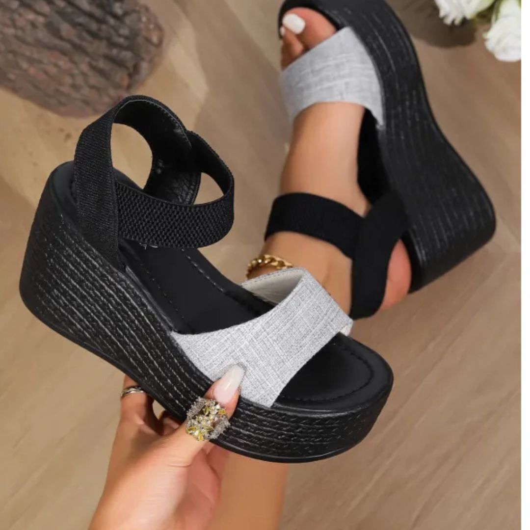 Women's Platform Sandals ⎜ Comfortable Summer Shoes with Elasticated Straps and High Wedge Heel