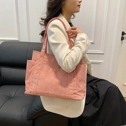 Tote Bag for Women ⎜ Spacious Corduroy Bag with a Modern Design and Practical Straps