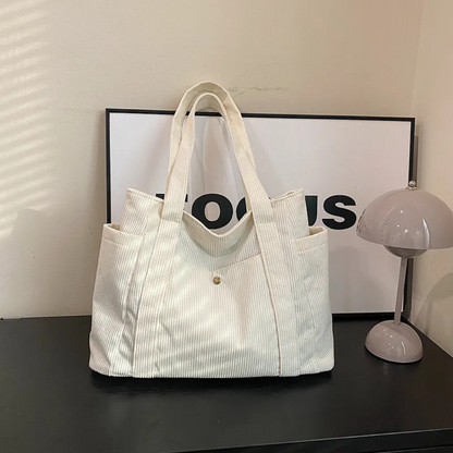 Tote Bag for Women ⎜ Spacious Corduroy Bag with a Modern Design and Practical Straps