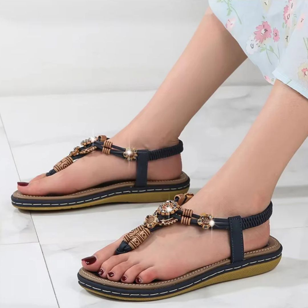 Women's Sandals with Wooden Beads ⎜ Comfortable Flat - Soled Shoes in a Casual Style with a Braided Design