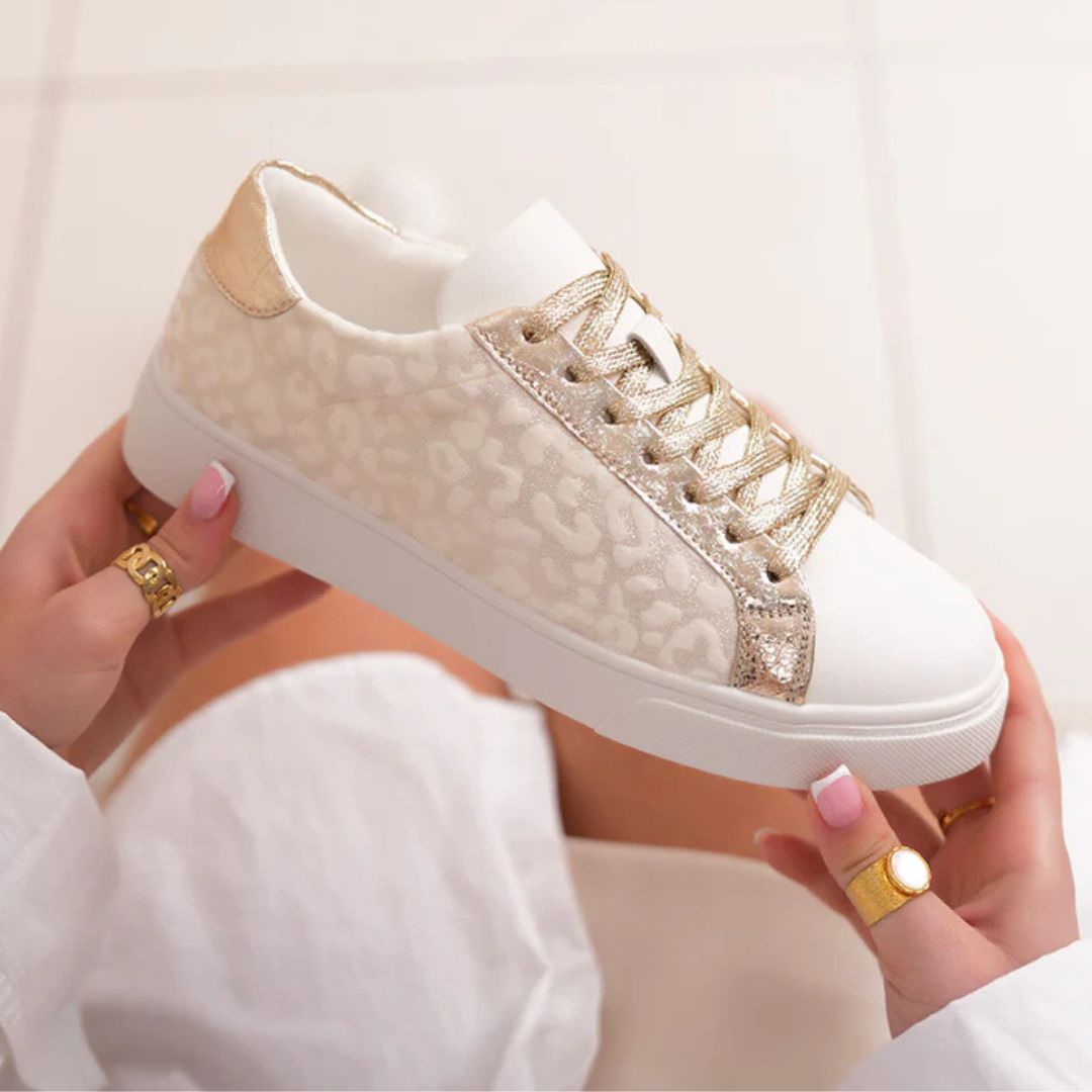 Sneakers for Women ⎜ Comfortable Shoes with Leopard Print and Metallic Accents for Everyday Wear and Style