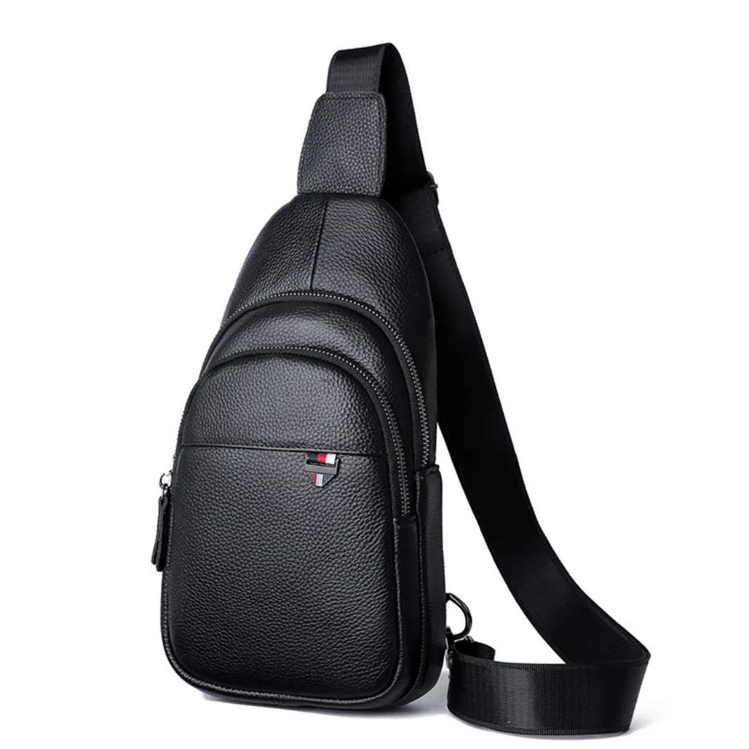 Leather Chest Bag for Men ⎜ Crossbody Design with Large Capacity and Multiple Zip Compartments