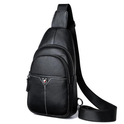 Leather Chest Bag for Men ⎜ Crossbody Design with Large Capacity and Multiple Zip Compartments
