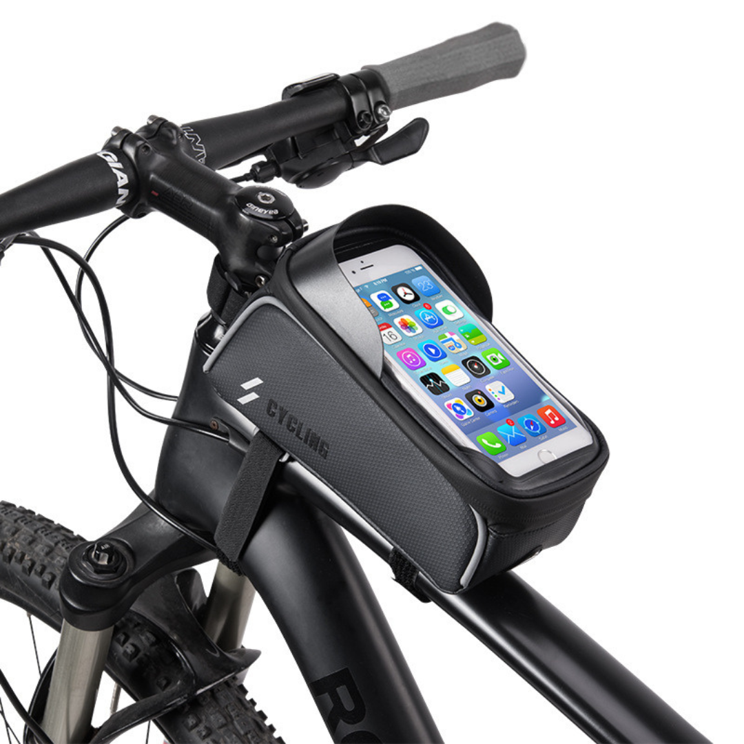 Bike Mobile Phone Holder Bag ⎜ Waterproof Top Tube Bag with Touchscreen Compartment and Headphone Opening